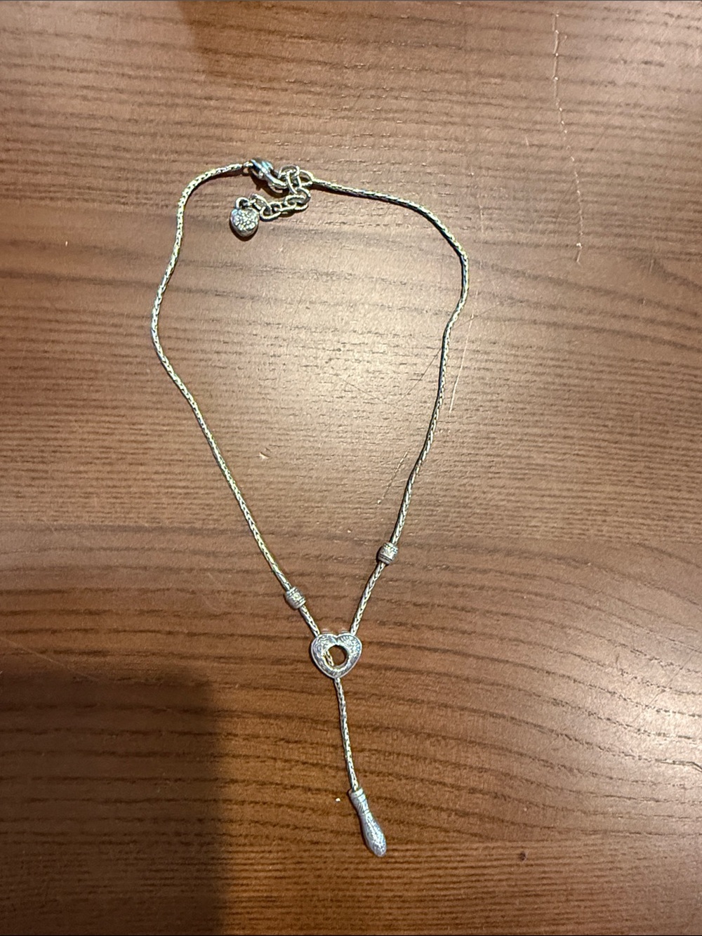 Vintage Brighton Silvertone Heart Drop Lariat Necklace